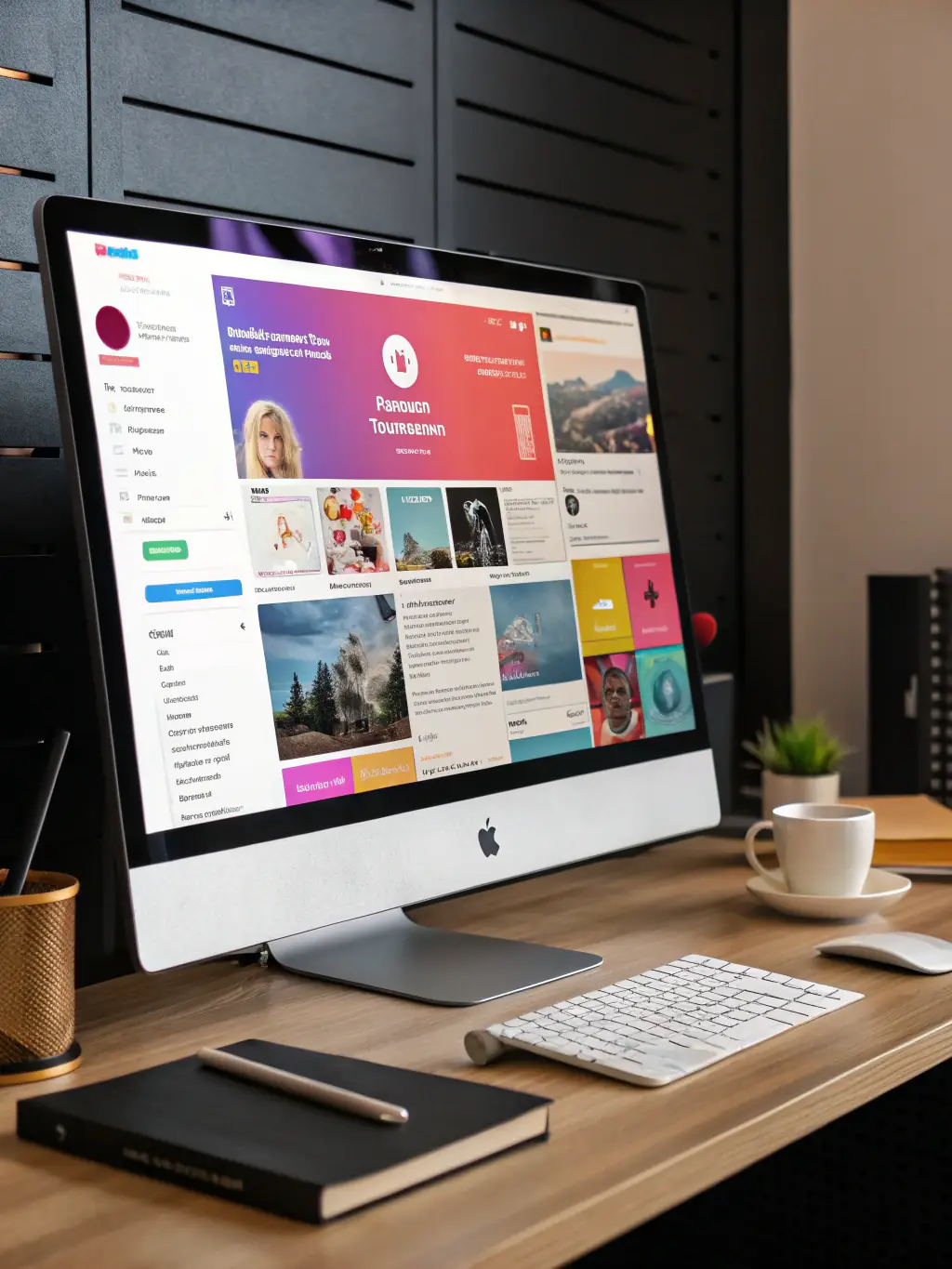 A close-up shot of an AI-powered content creation tool interface, displaying generated social media posts with high engagement scores, used by AIIntelliAgency.